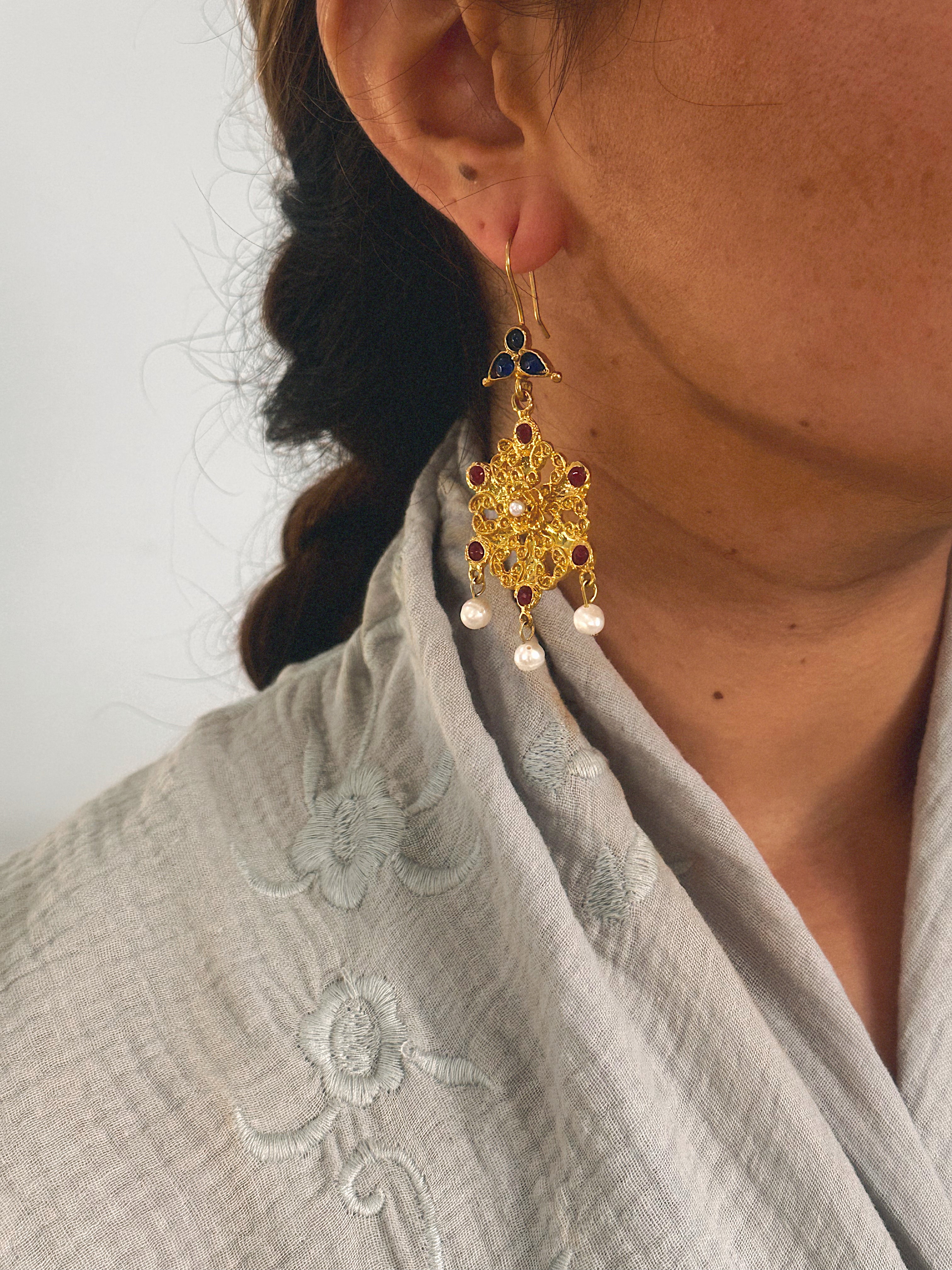 Pendientes Lola Burdeos, Perla y Azul marino