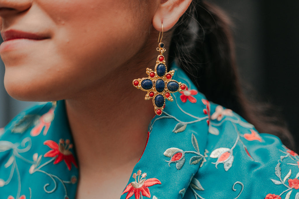 Pendientes Estrella Azul Marino y Rojo