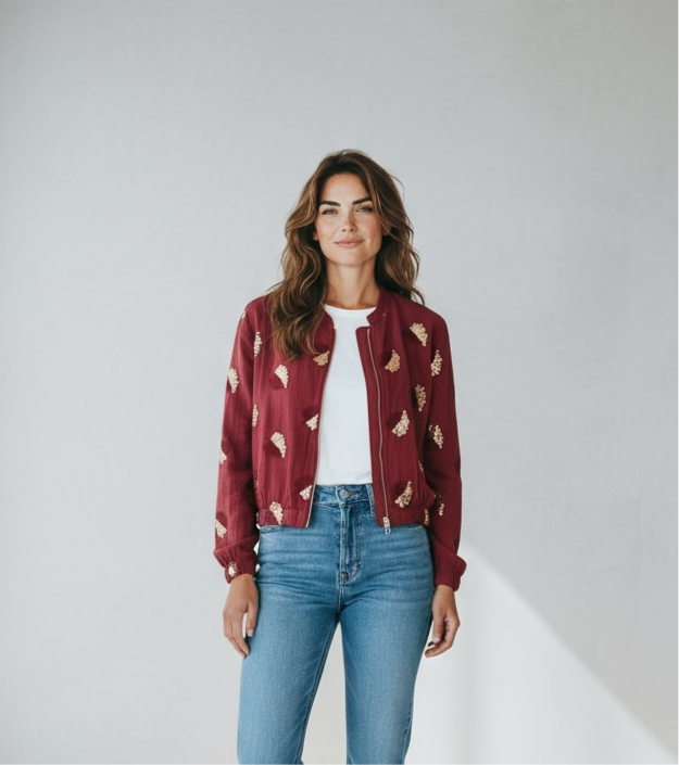 Chaqueta lentejuelas hoja Burdeos