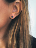 Pendiente botón cristal zafiro