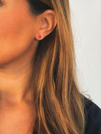 Pendiente botón cristal fucsia