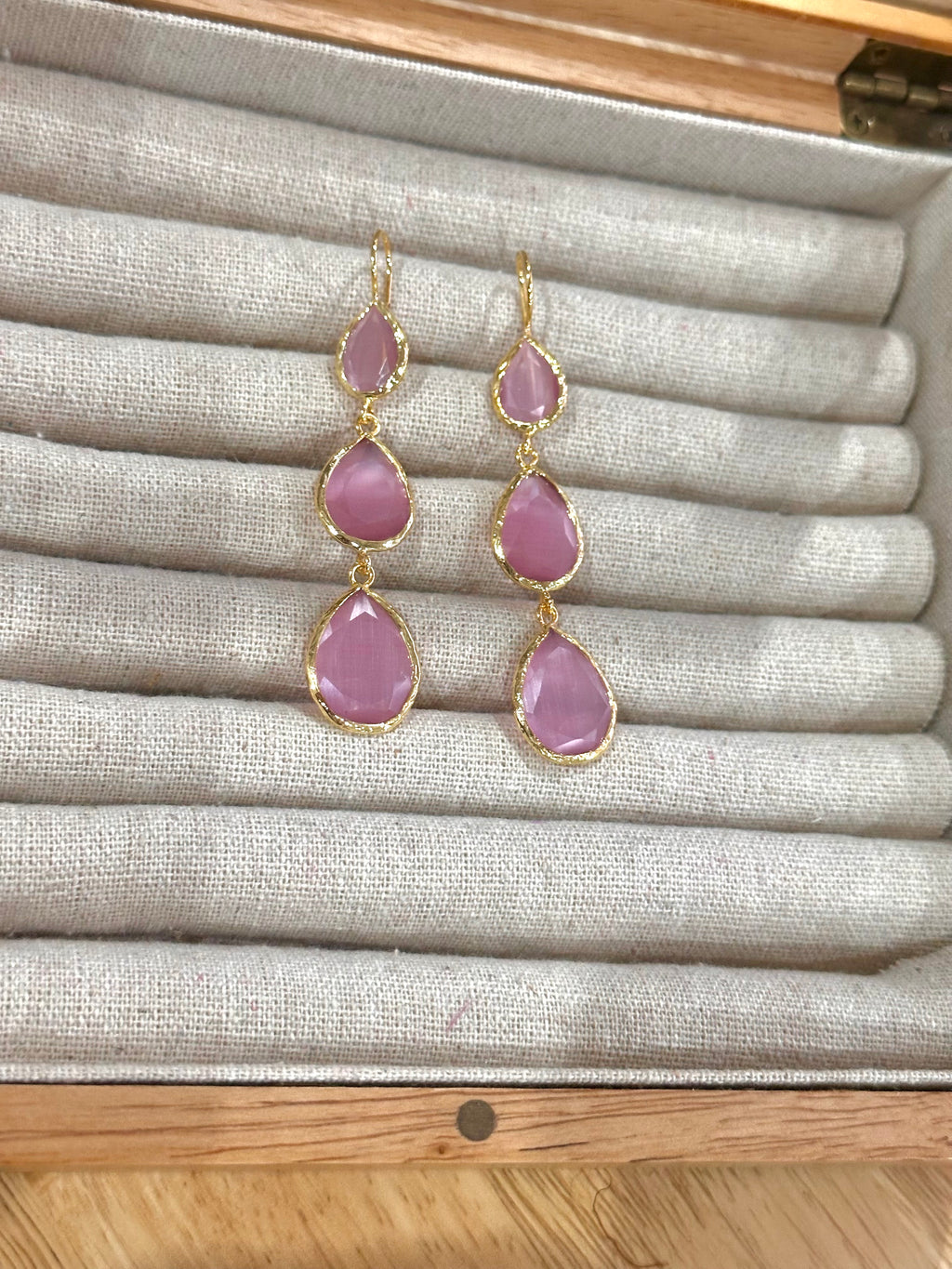 Pendientes Lágrima Triple rosa