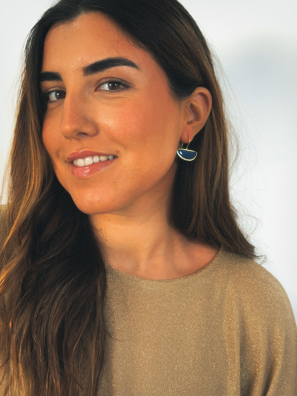 Pendiente abanico cristal azul zafiro