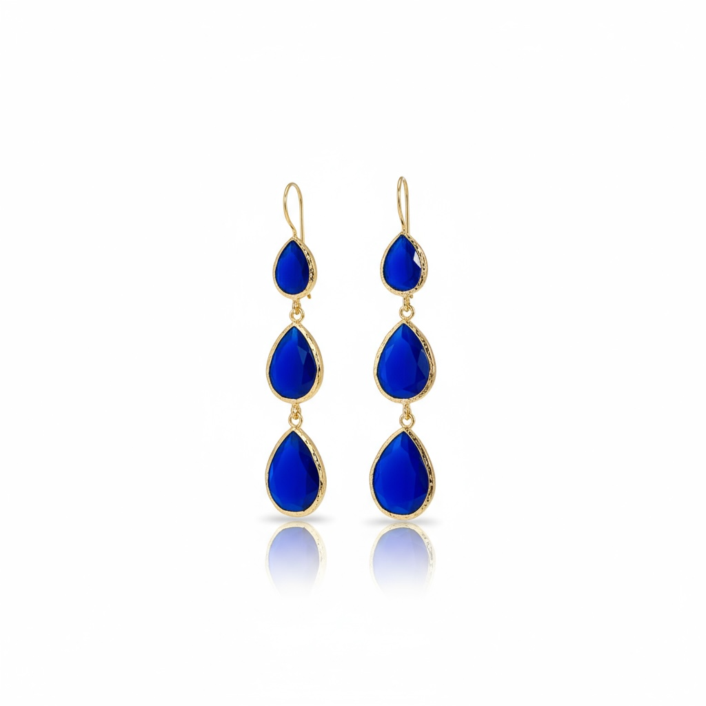 Pendientes lágrima triple azul electrico