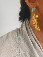 Pendientes hojas cristal verde turquesa