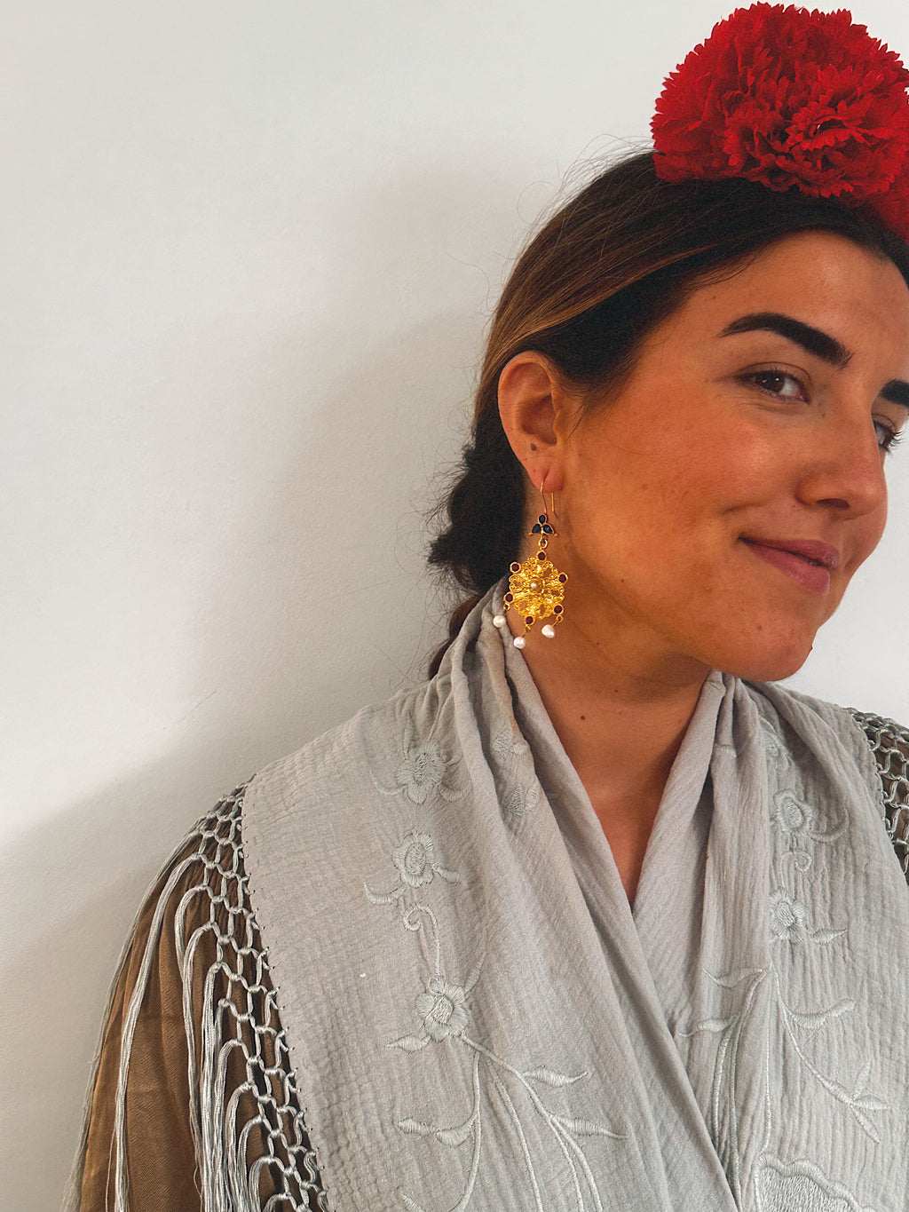 Pendientes Lola Burdeos, Perla y Azul marino