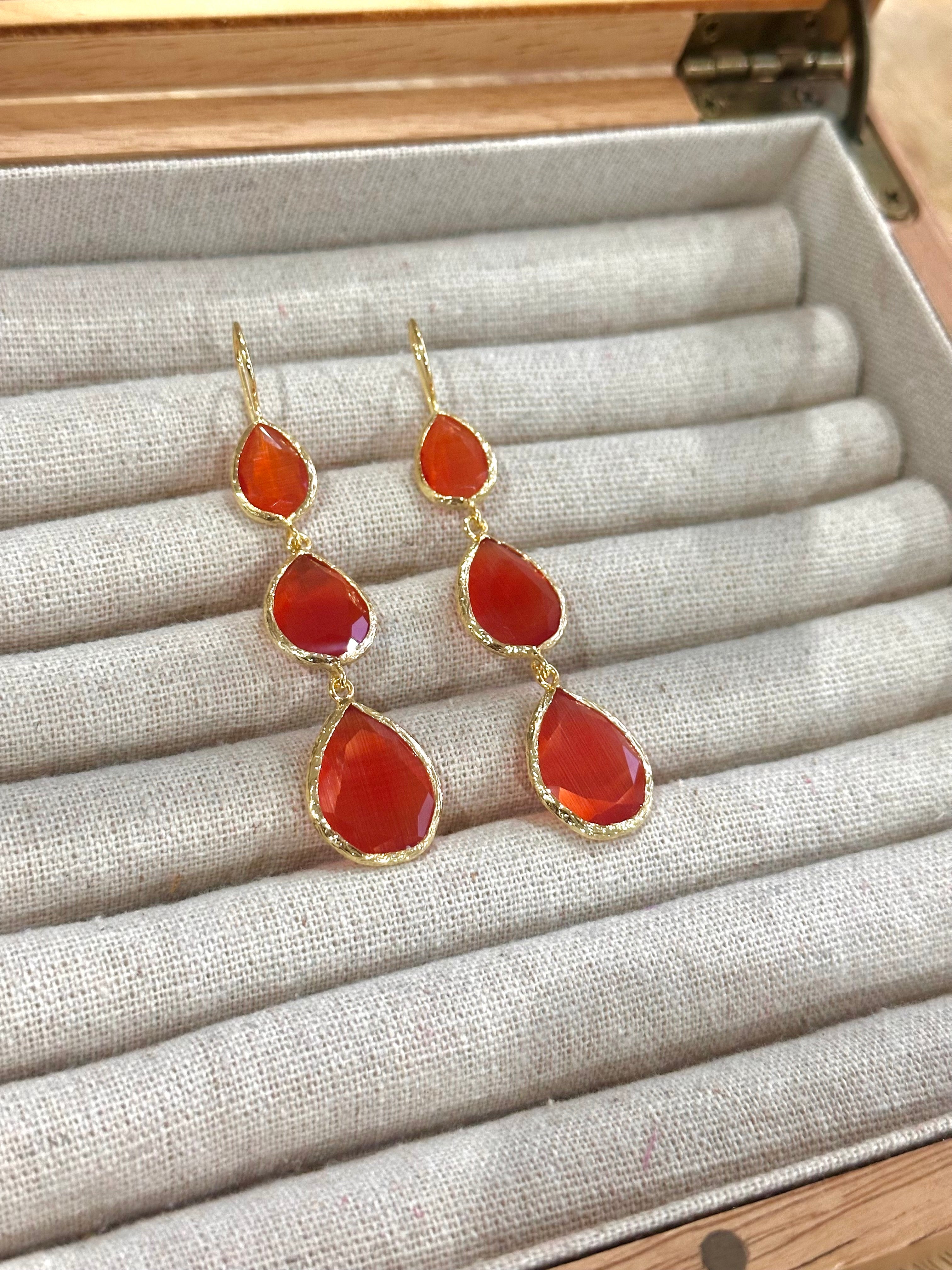 Pendientes lágrima triple naranja