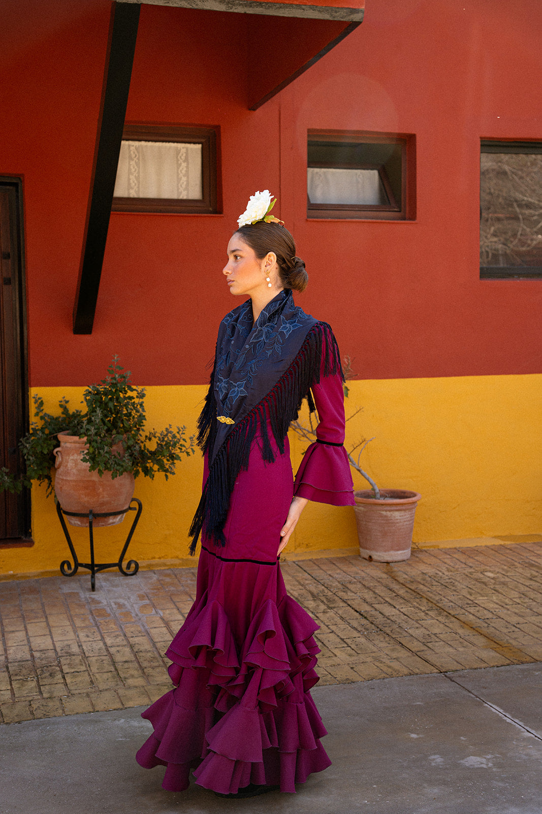 Traje de flamenca - Modelo Catalina Berenjena y Negro