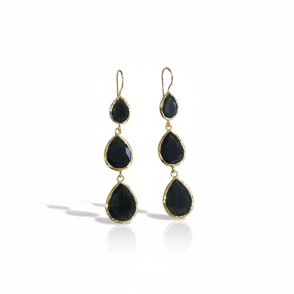 Pendientes lágrima triple negro