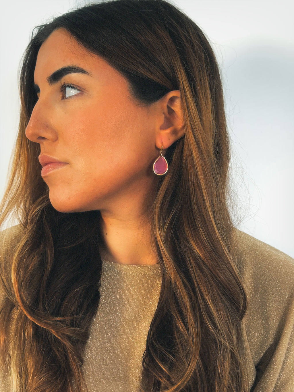 Pendiente gota cristal rosa