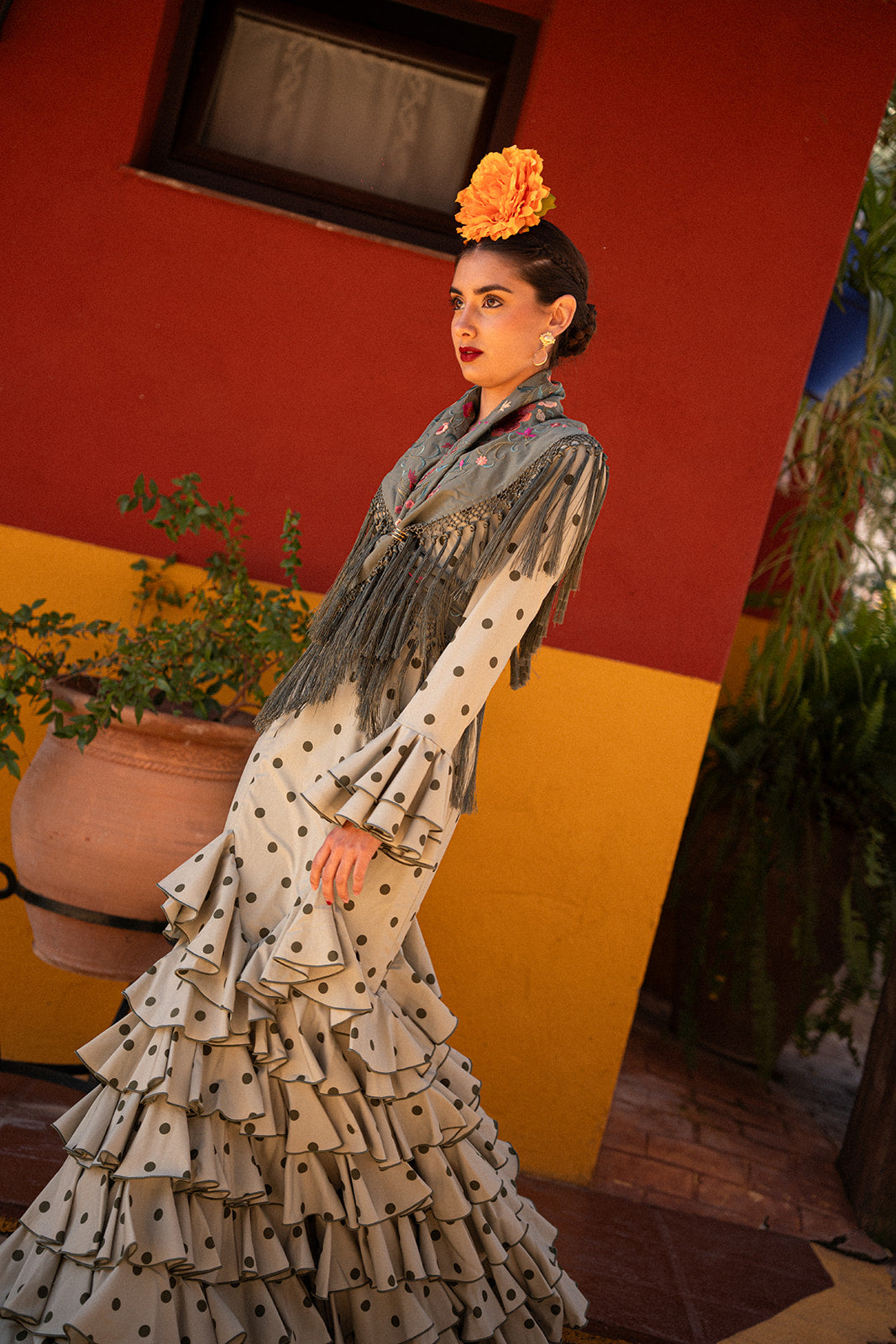 Traje de Flamenca - Modelo Abril Verde Lunar verde oscuro