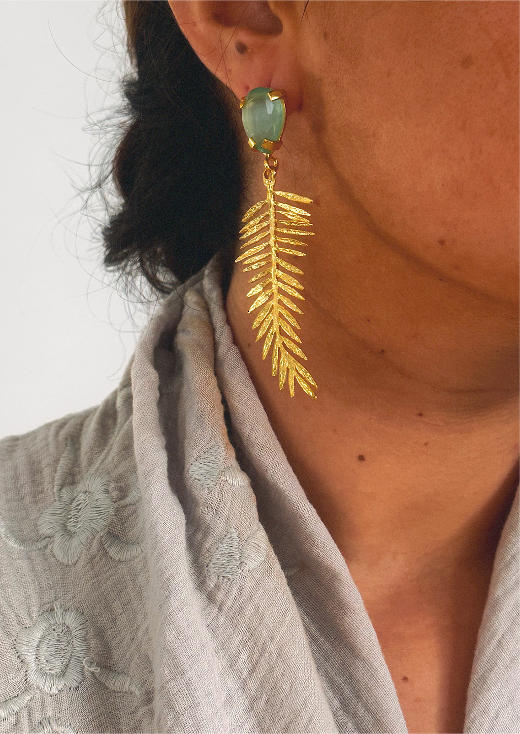 Pendientes hojas cristal verde turquesa