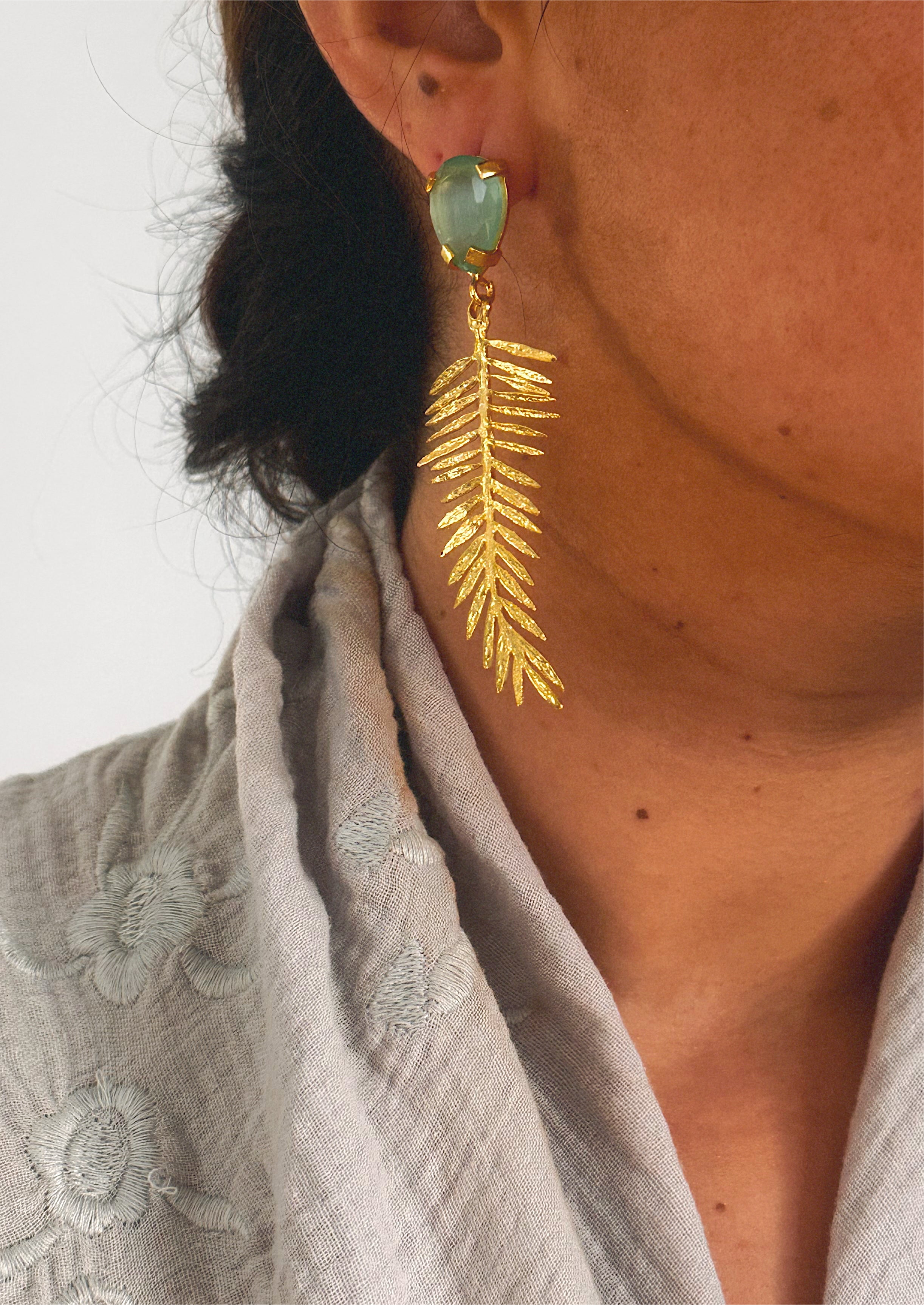 Pendientes hojas cristal verde turquesa