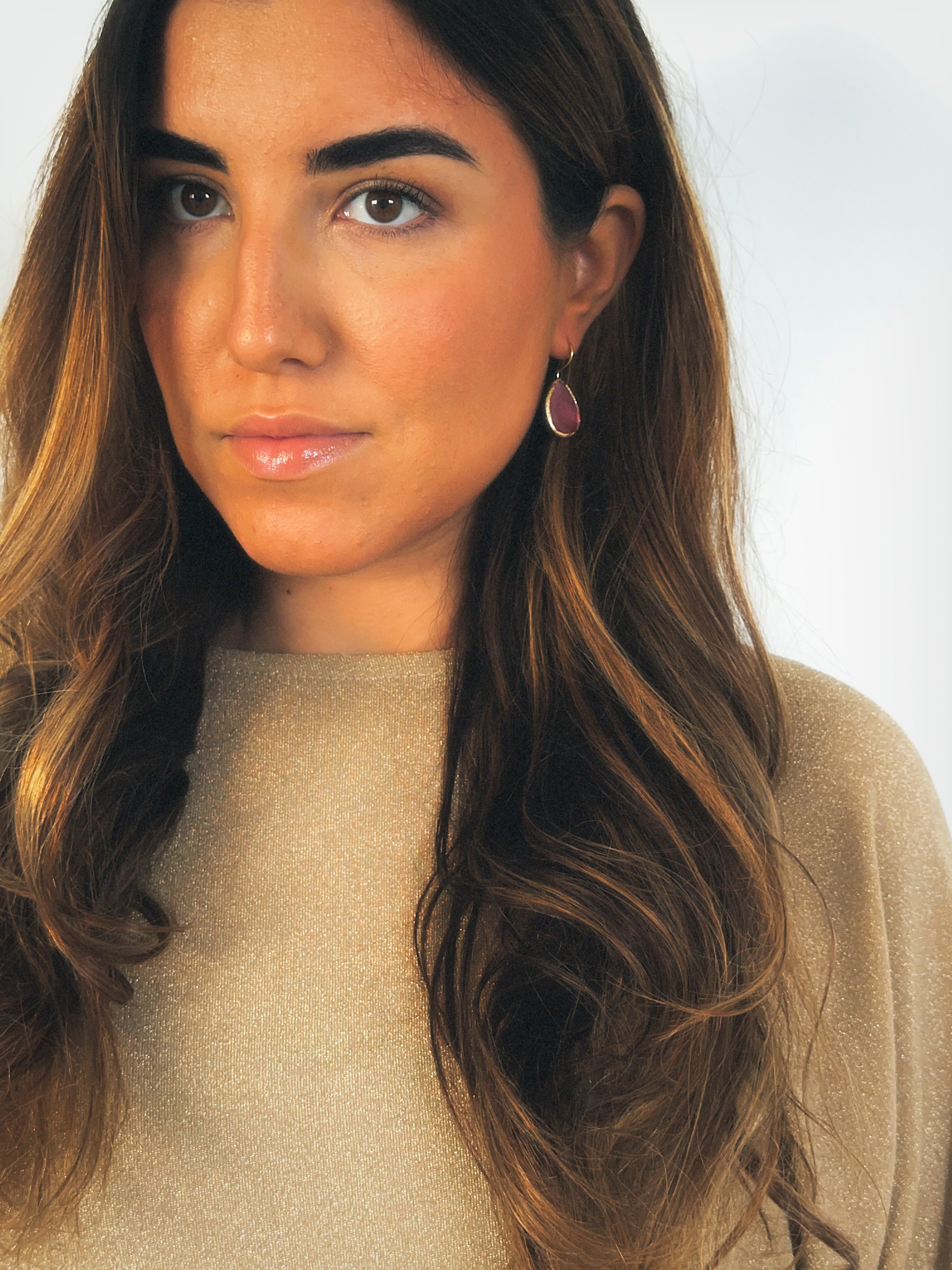 Pendiente gota cristal rosa