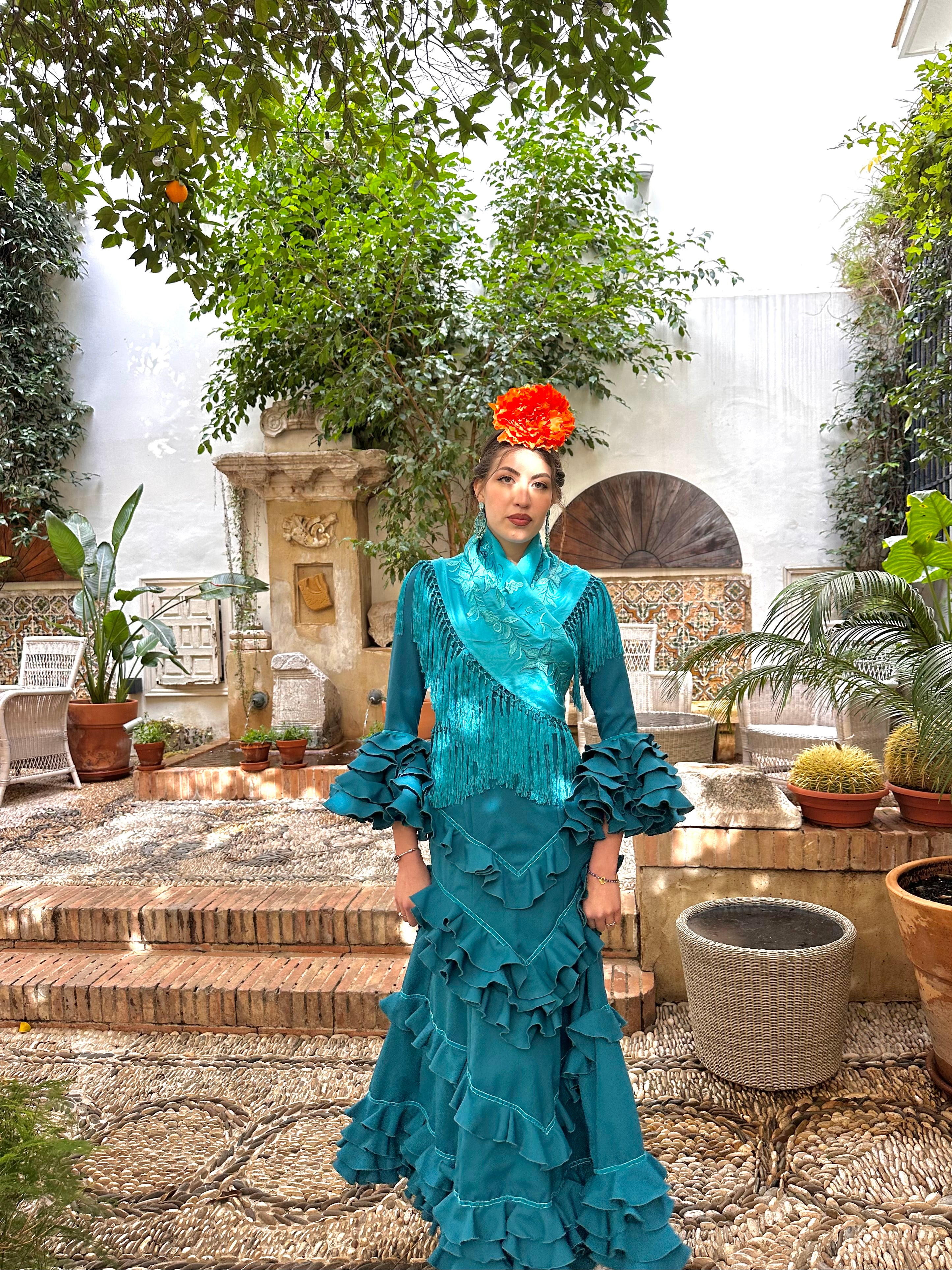 Traje de flamenca - Modelo Lirio Turquesa