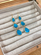 Pendientes lágrima triple celeste