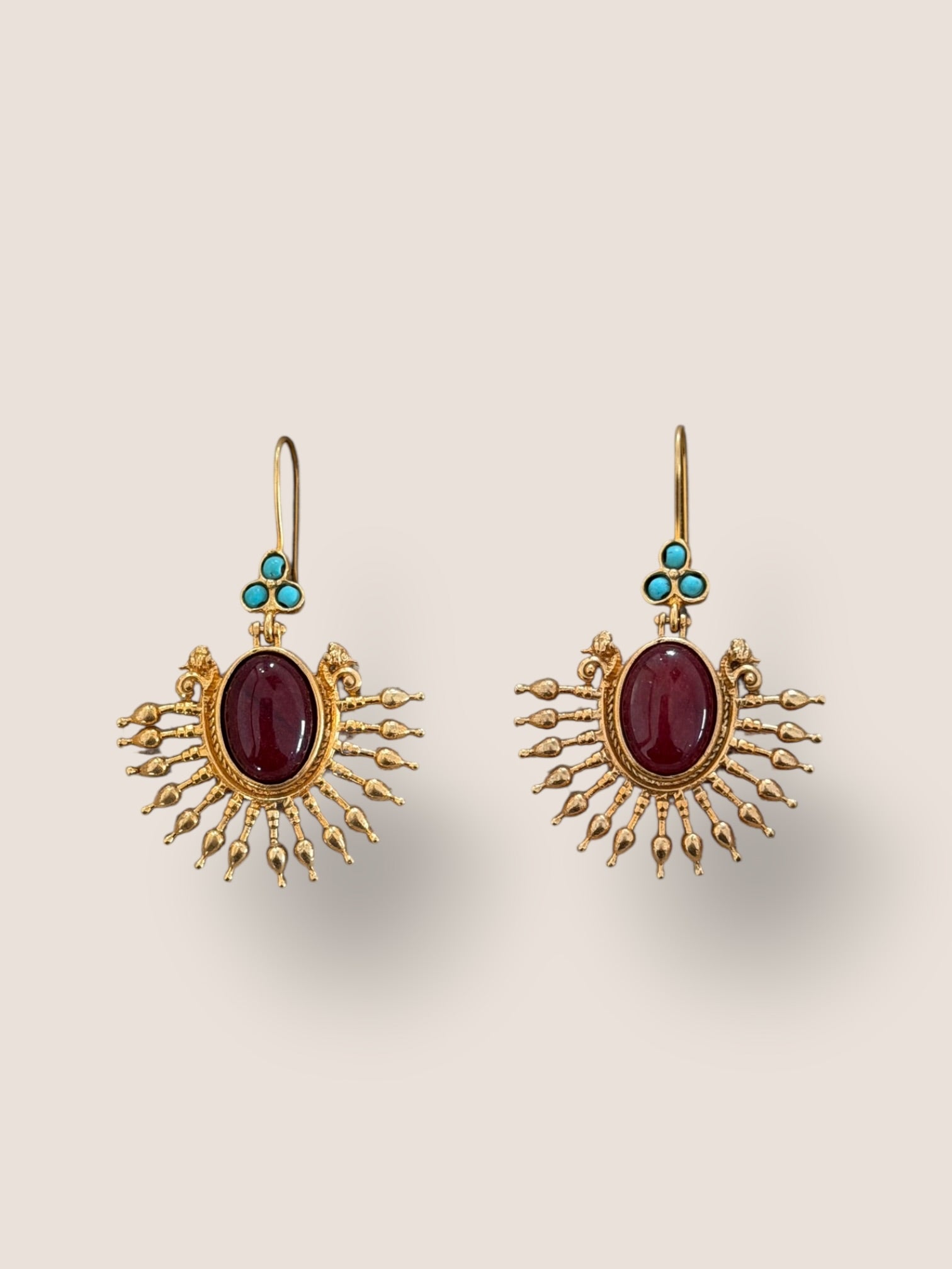 Pendientes Imperium Burdeos y turquesa