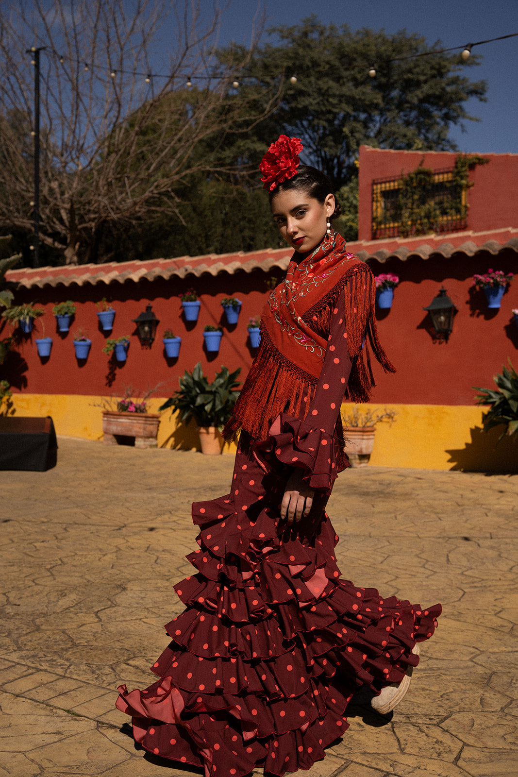 Traje de Flamenca - Modelo Abril Marron Lunar naranja