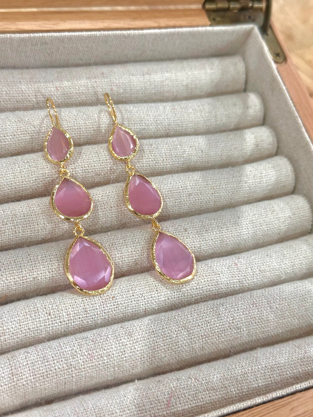 Pendientes Lágrima Triple rosa