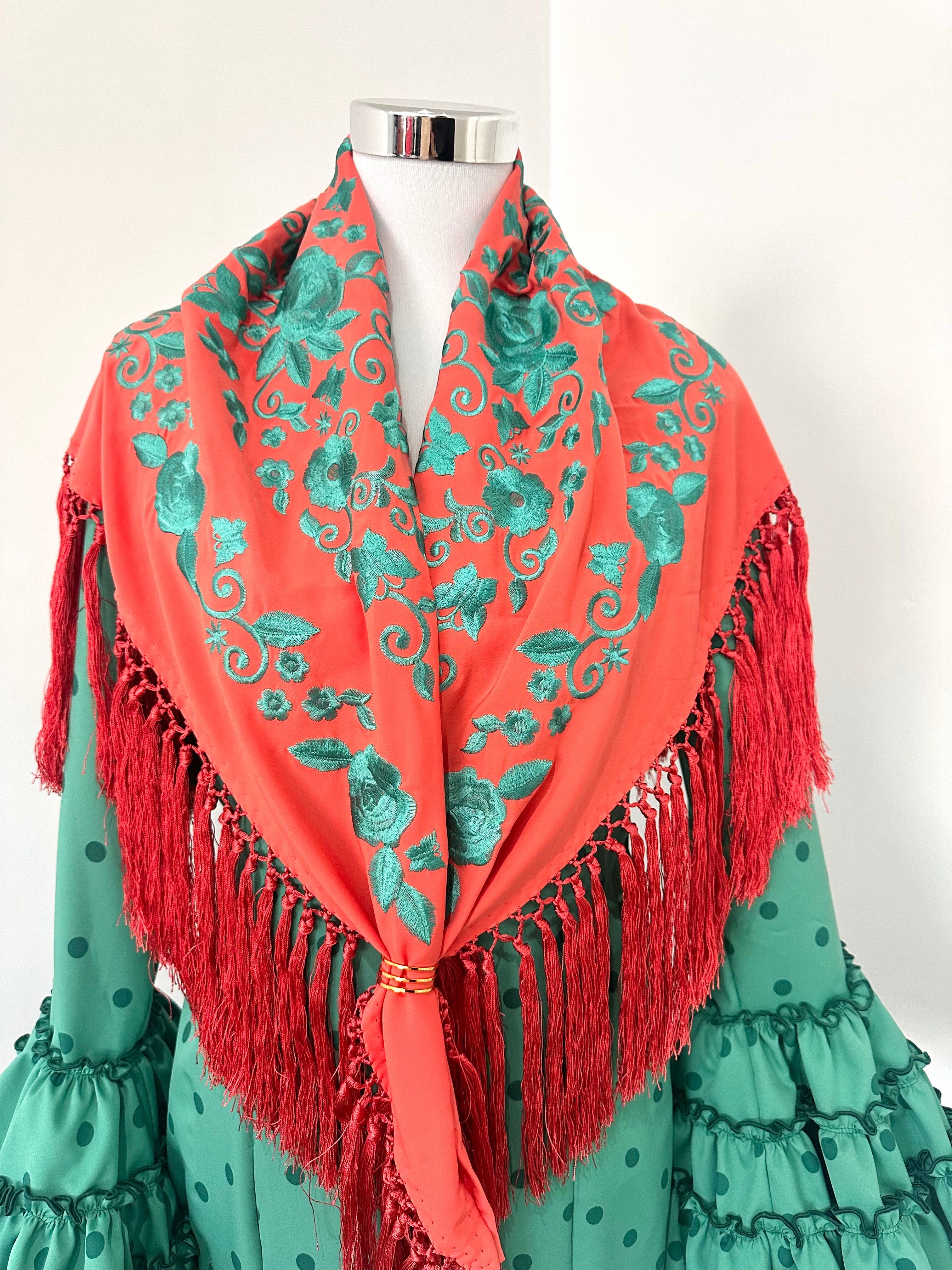 Mantoncillo Fantasía Coral Bordado Turquesa