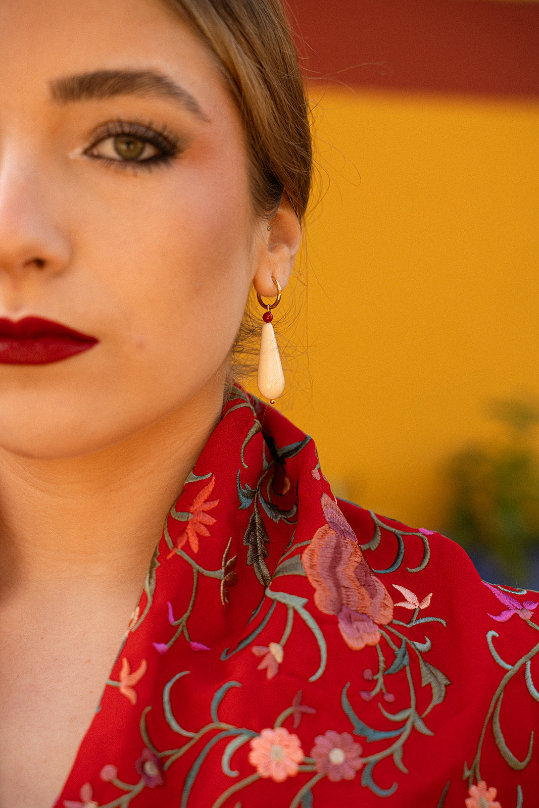 Pendientes Lágrima marfil y rojo