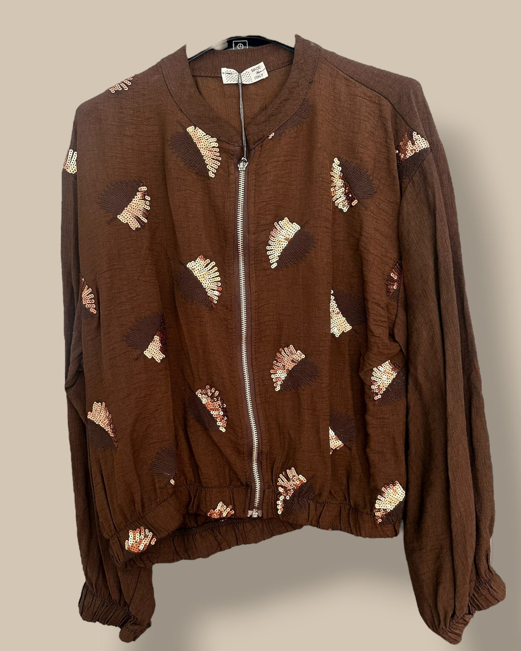 Chaqueta lentejuelas hoja marrón