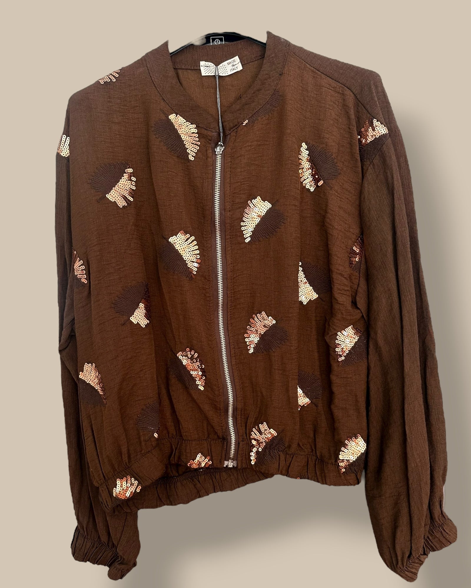 Chaqueta lentejuelas hoja marrón