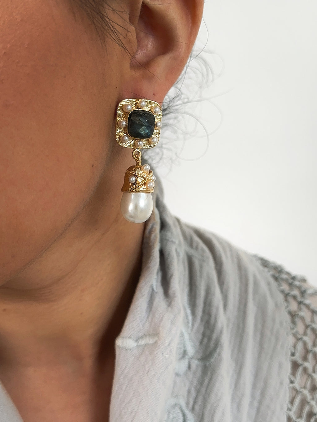 Pendientes Catalina Piedra Natural Gris verdosa