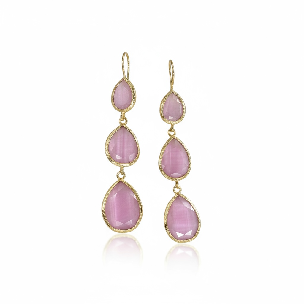 Pendientes Lágrima Triple rosa