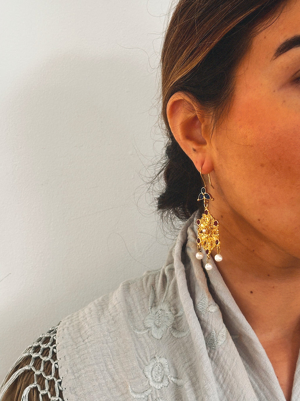 Pendientes Lola Burdeos, Perla y Azul marino