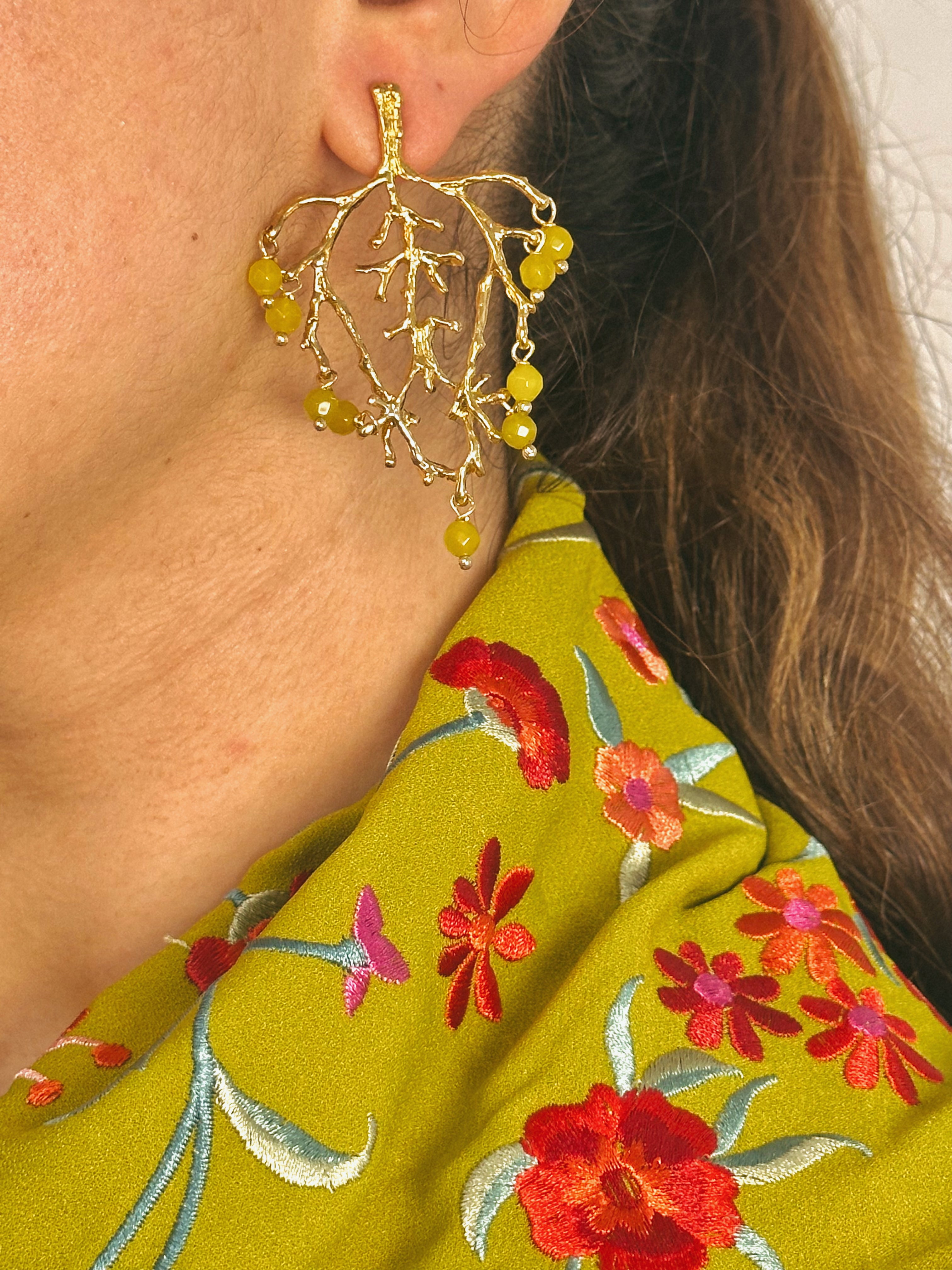 Pendientes Rama Verde Olivo