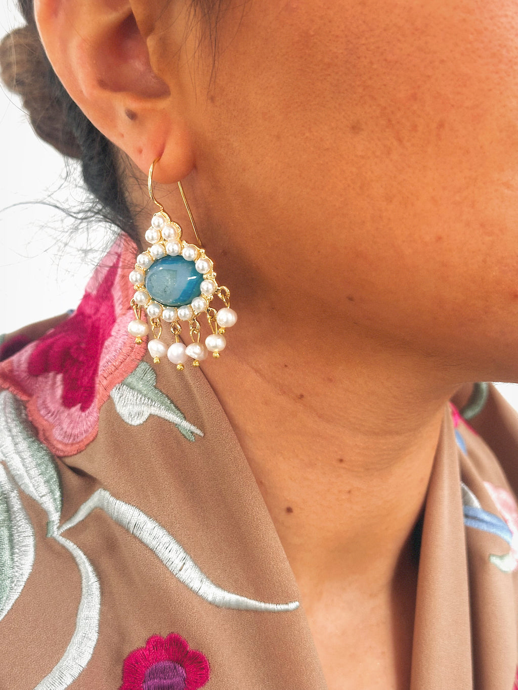 Pendientes Leticia Cristal natural azul y perla