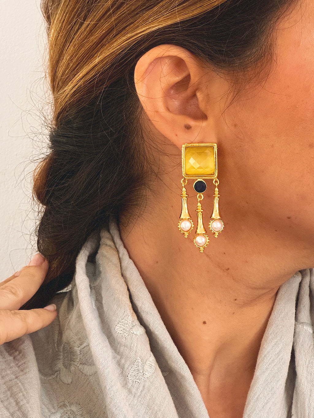 Pendientes Marquesa Dorado y Azul Marino