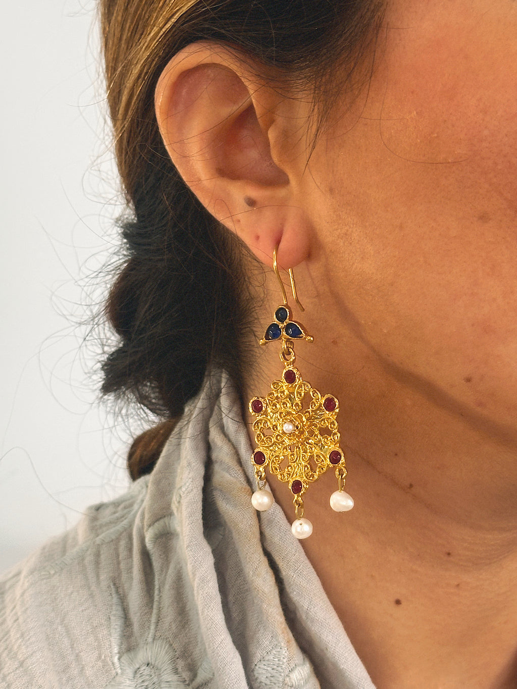 Pendientes Lola Burdeos, Perla y Azul marino