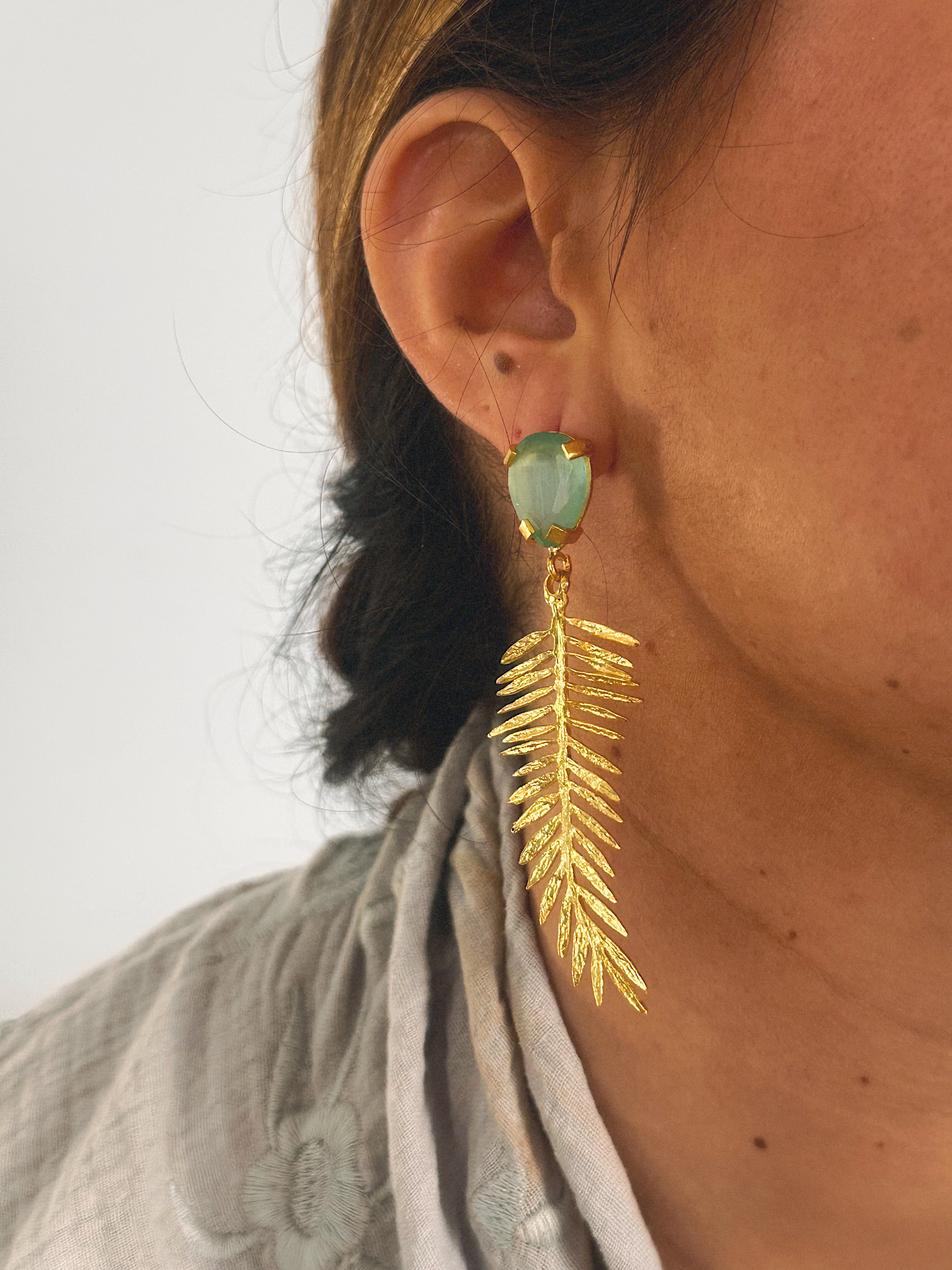 Pendientes hojas cristal verde turquesa