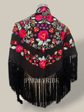 Mantoncillo fantasía negro bordado  colores