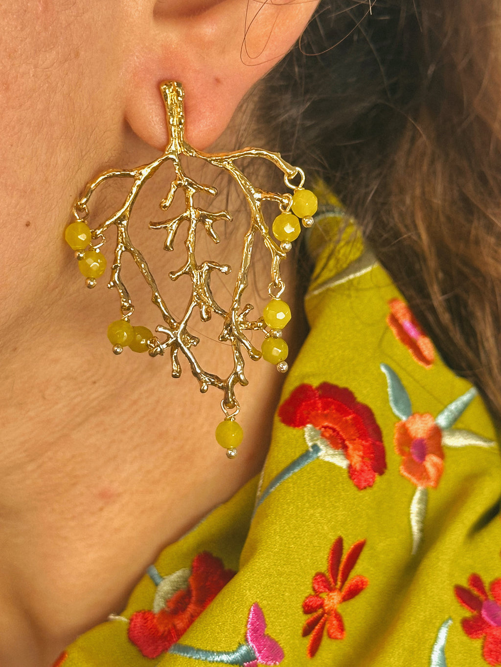 Pendientes Rama Verde Olivo