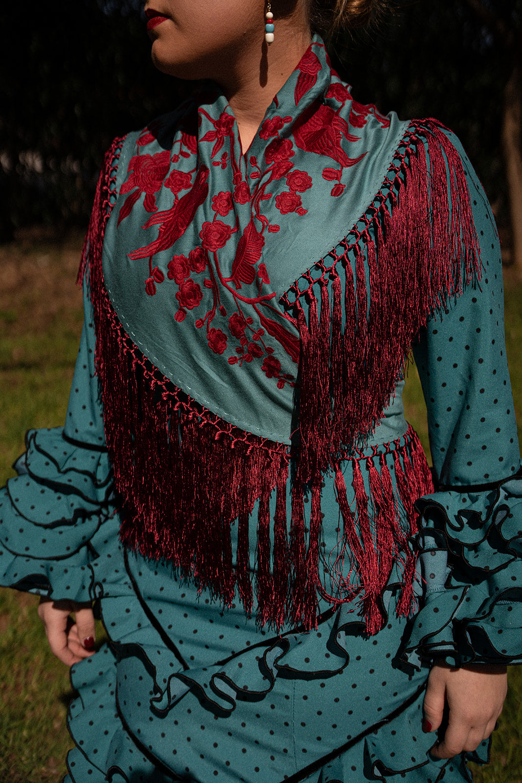 Mantoncillo Papagayo Turquesa y Burdeos