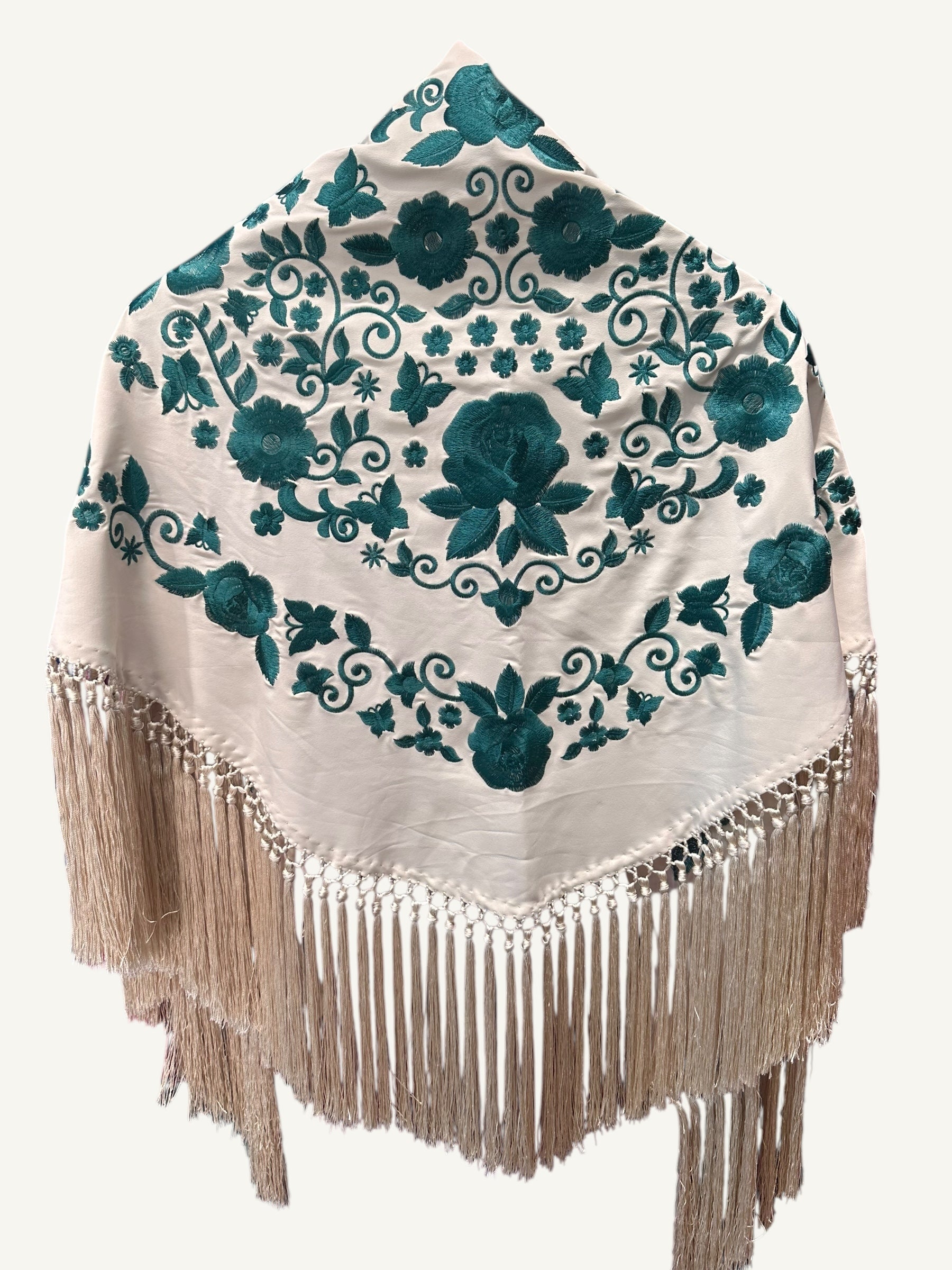 Mantoncillo fantasía marfil bordado verde botella