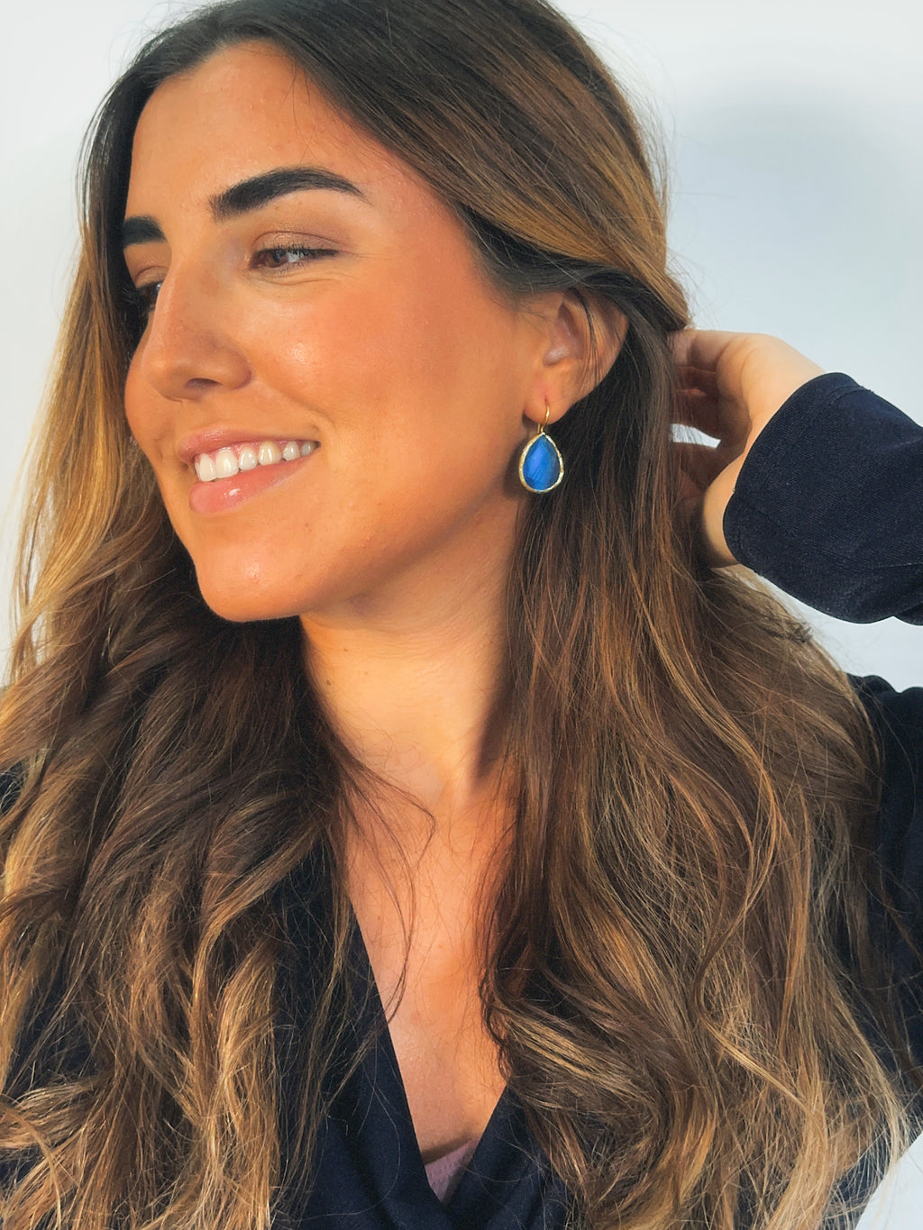 Pendiente gota cristal zafiro