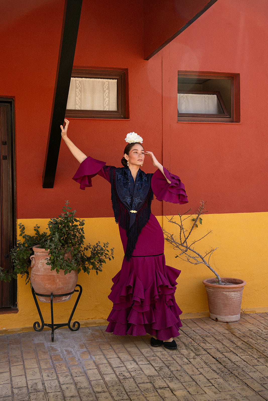 Traje de flamenca - Modelo Catalina Berenjena y Negro