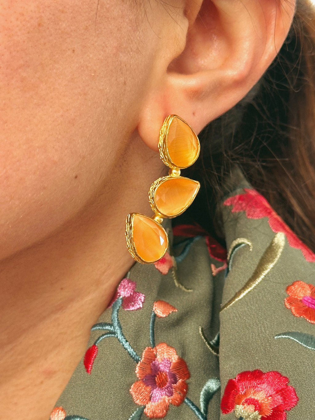 Pendientes Trío Piedra Mandarina