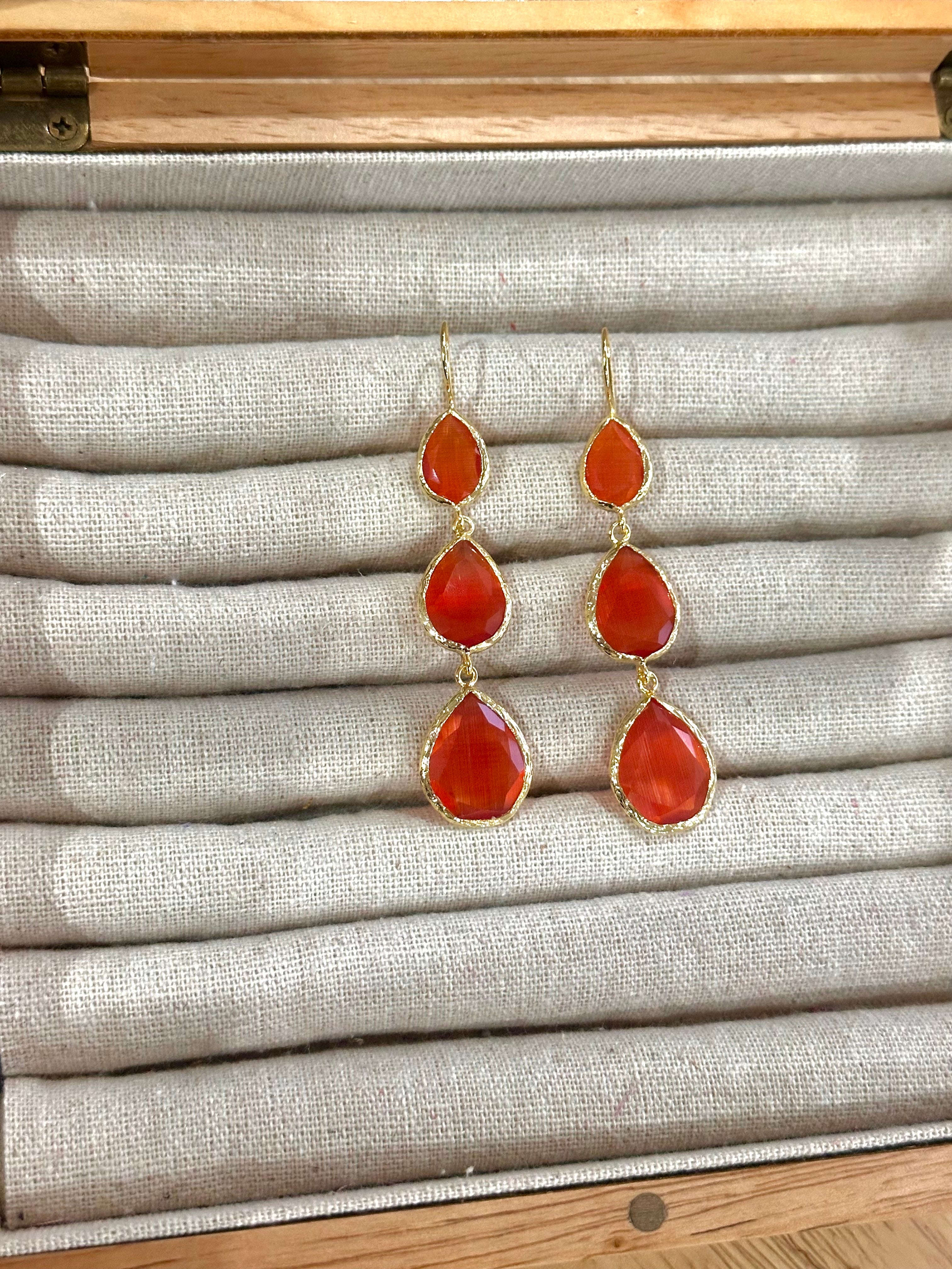 Pendientes lágrima triple naranja