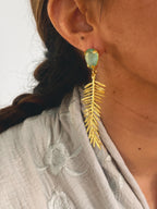 Pendientes hojas cristal verde turquesa