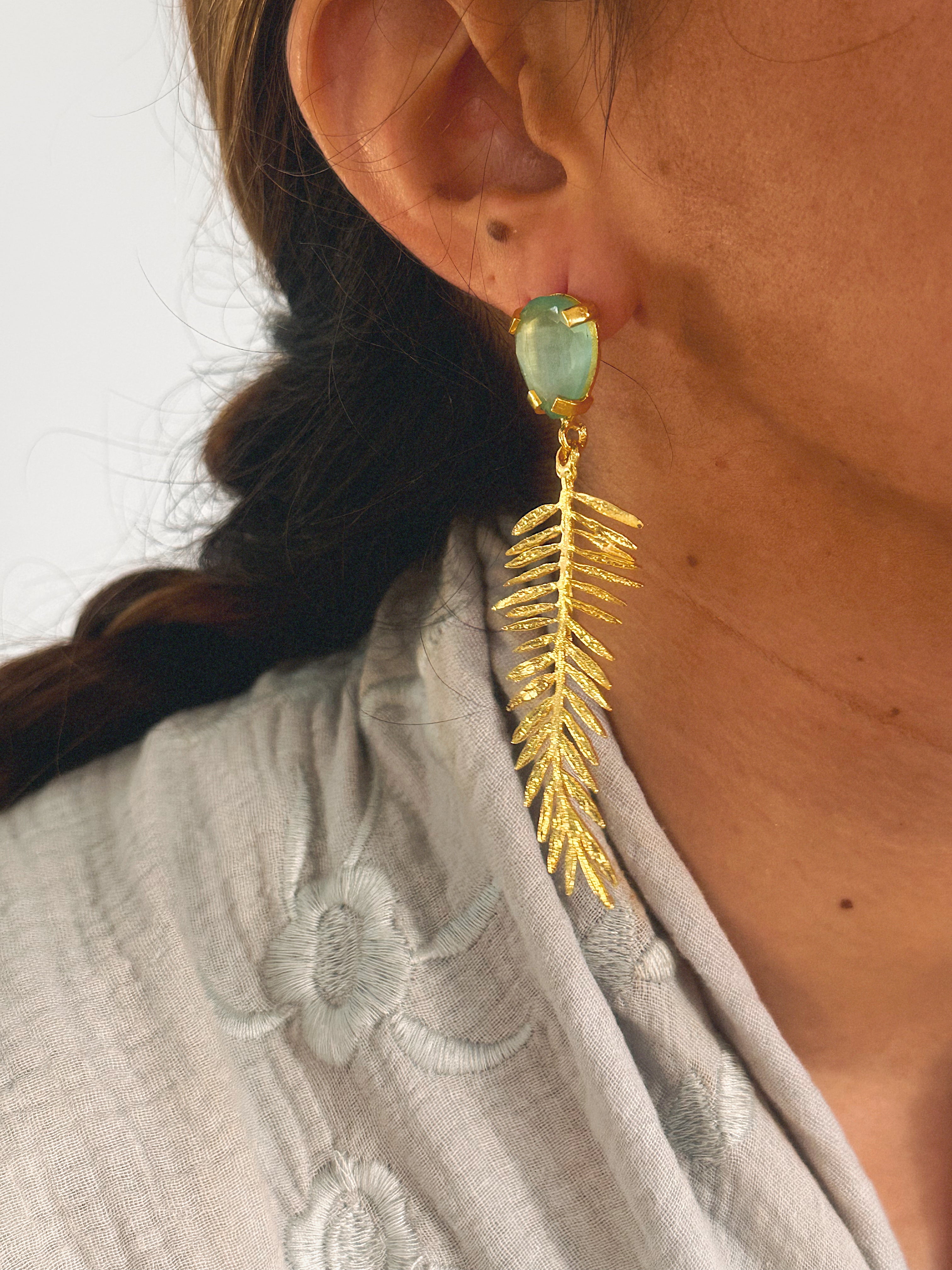 Pendientes hojas cristal verde turquesa