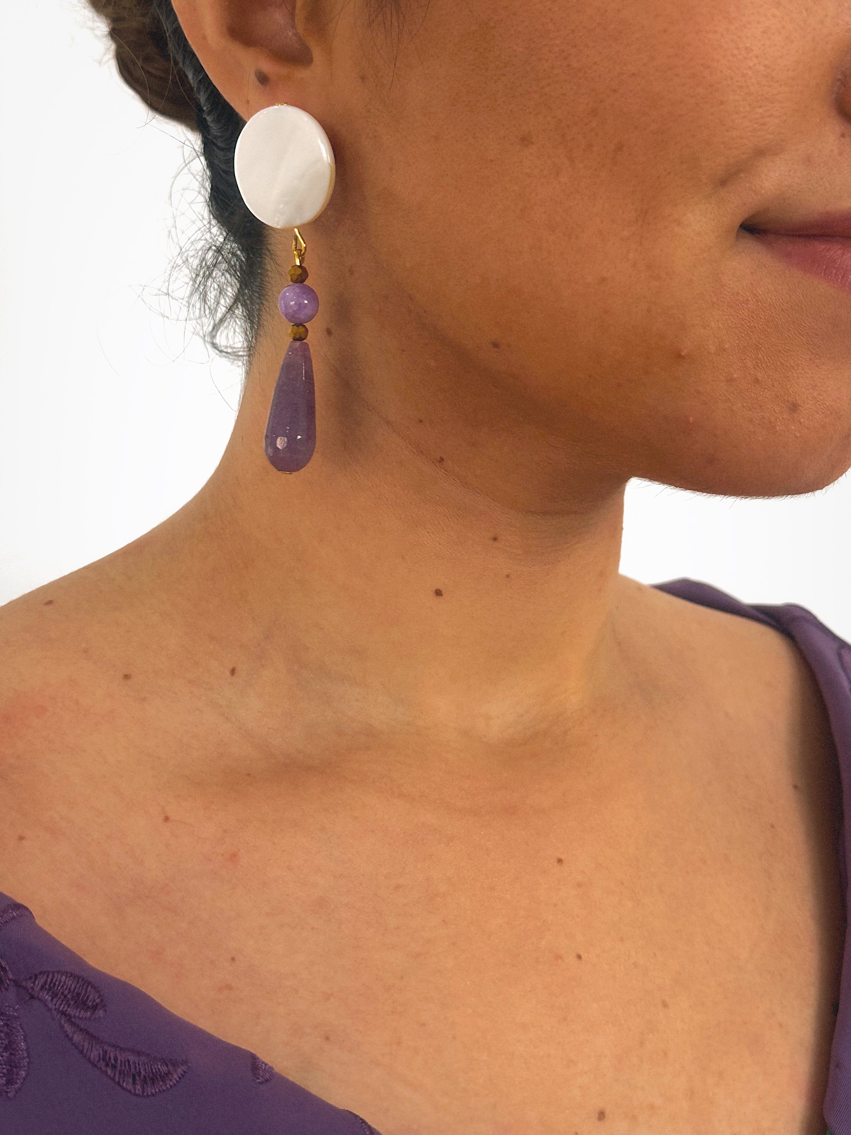 Pendientes Luna Amatista Nácar