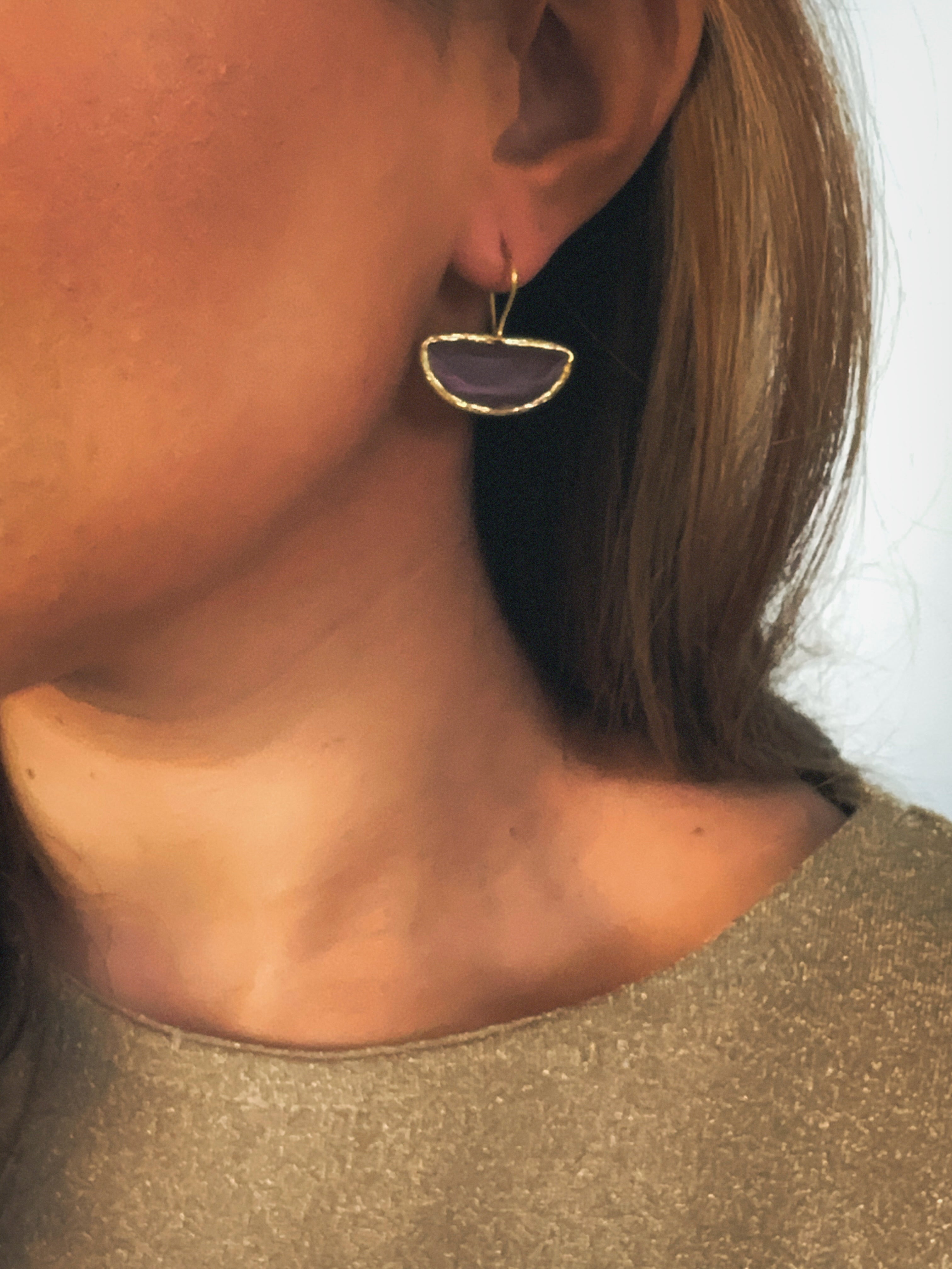 Pendiente abanico cristal malva