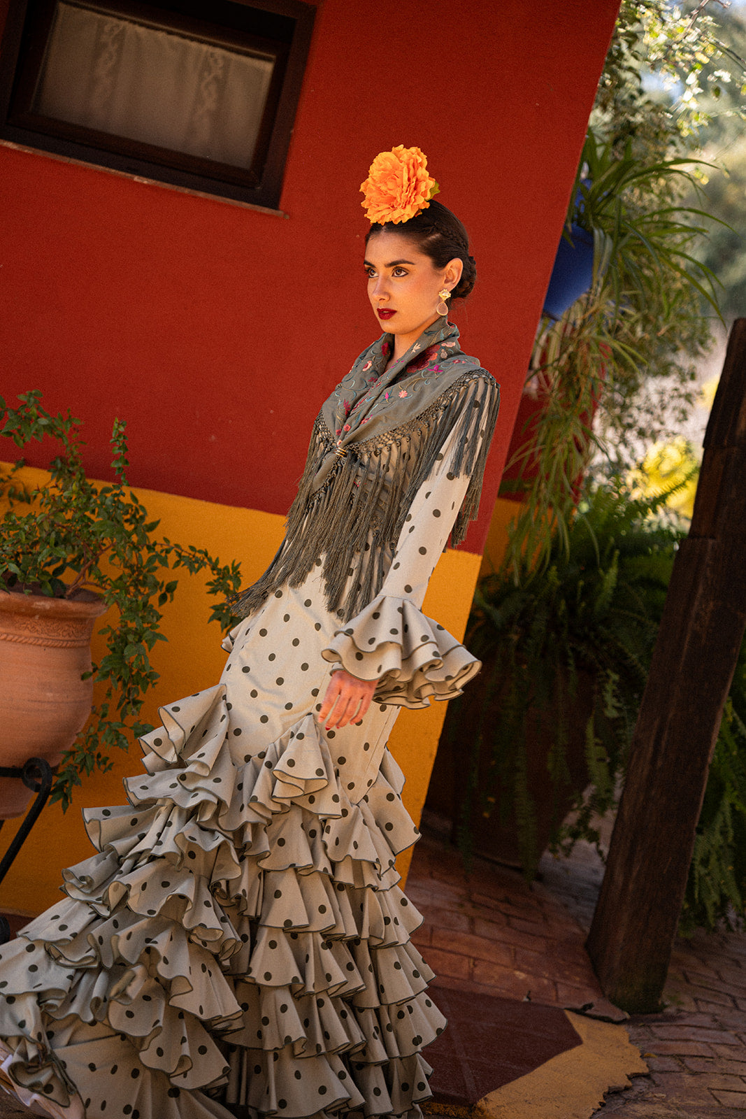 Traje de Flamenca - Modelo Abril Verde Lunar verde oscuro