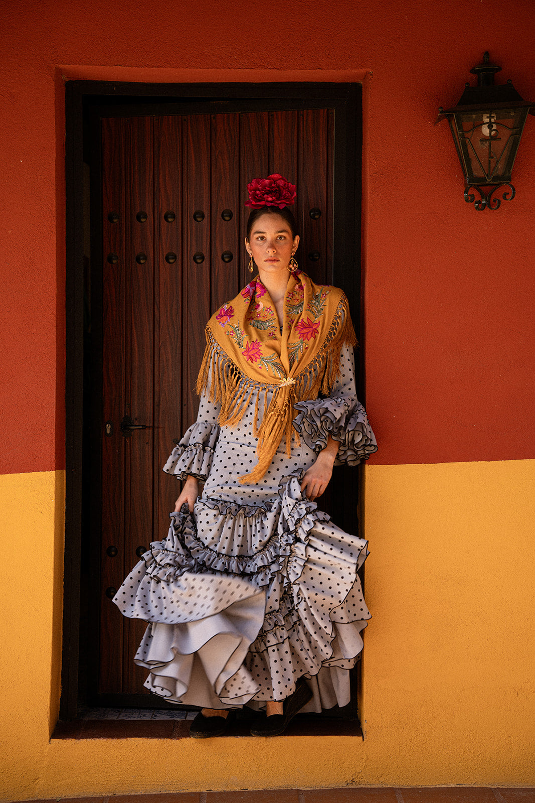 Traje de Flamenca - Modelo Clavel Gris y Negro
