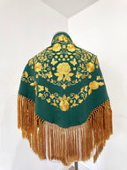 Mantoncillo Fantasía Verde Botella bordado en dorado